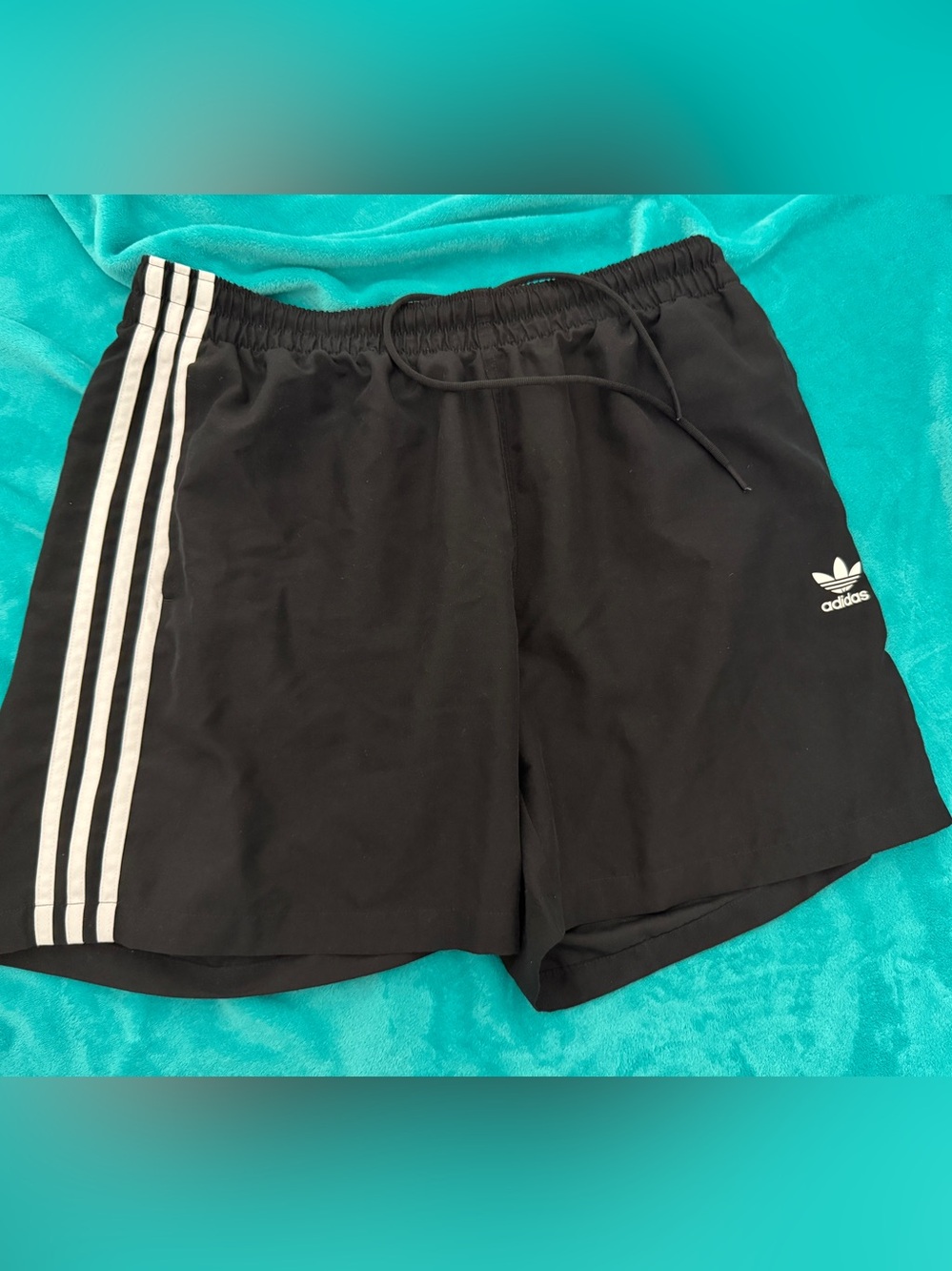 Adidad Black Men's Athletic Shorts with White Side Stripes 5” inseam